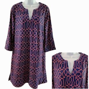 Jude Connally‎ Women's Large Navy Blue & Red Sheath Dress 3/4 Sleeve